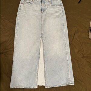 LOFT Light Blue Denim Maxi Skirt with Front Slit